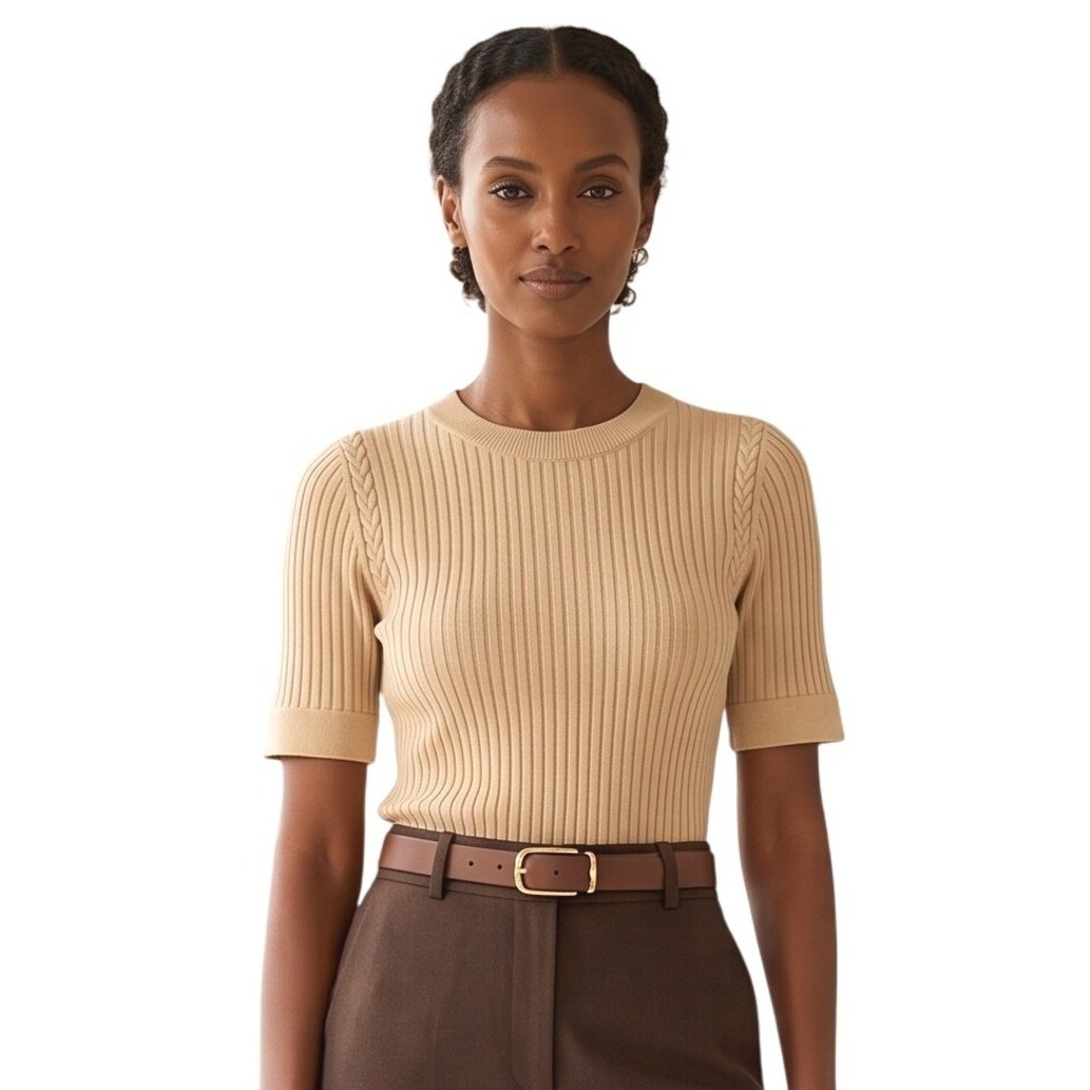 NAADAM Silk Cashmere Ribbed Sweater Short Sleeve Knit Top Old Money Capsule $195
